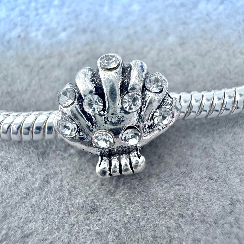 Seashell Scallop Shell Rhinestone Charm Bead Silver Tone fits PANDORA - Picture 6 of 7